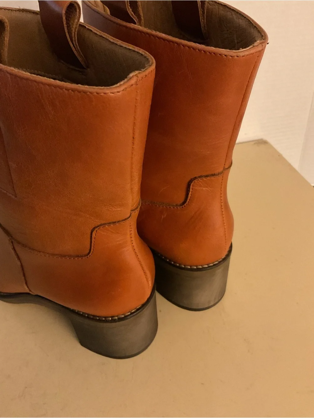 Free People women Cognac Leather Heeled Boots US 9 - Picture 10 of 14